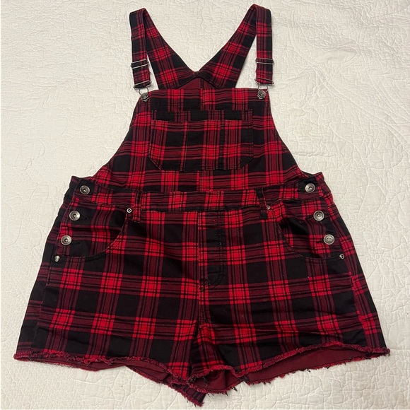 Hot Topic Pants - Red Plaid Short Overalls - Classic Women's Shorts